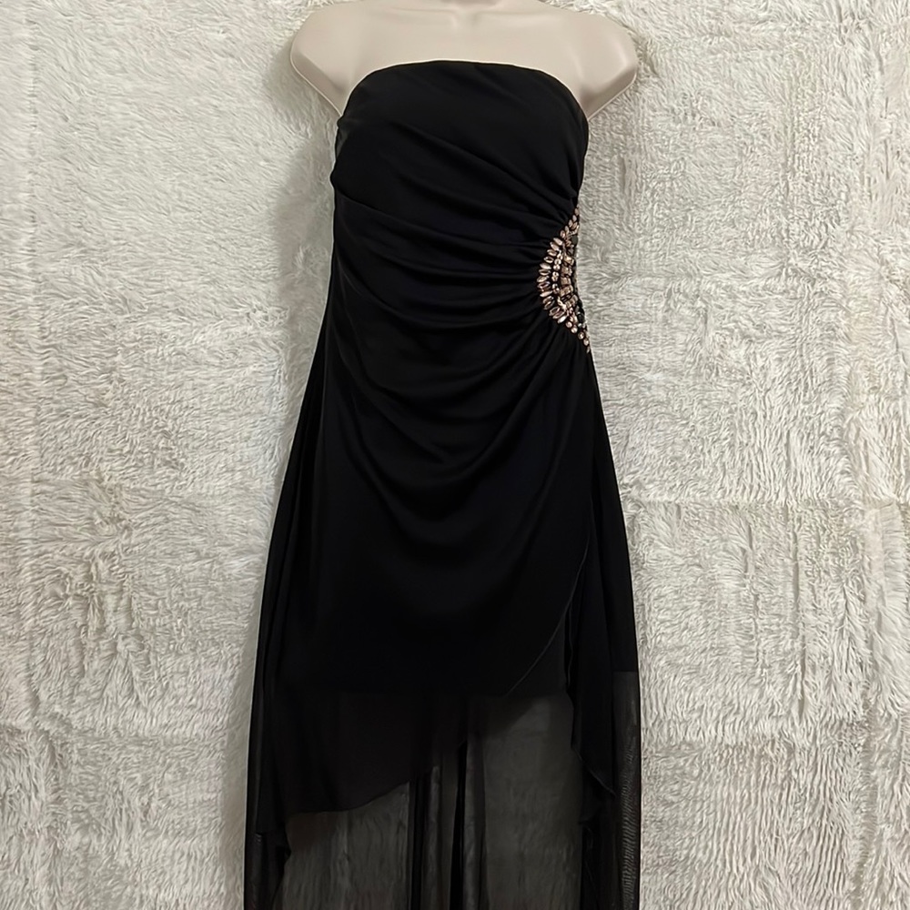 Black Strapless formal dress with Rhinestone and sequin design on the side